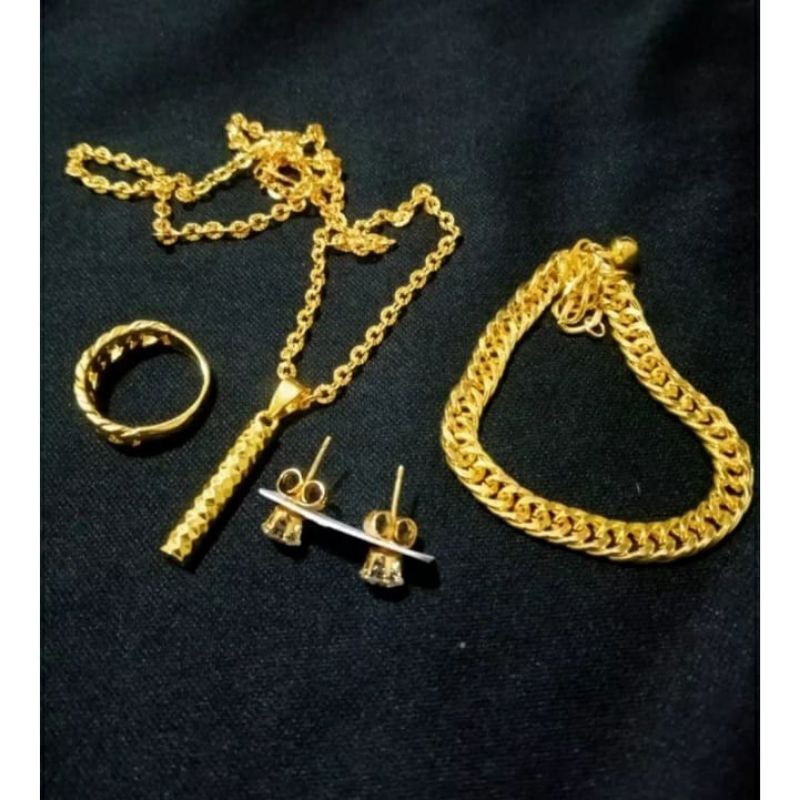 Set Perhiasan Wanita Dewasa , Kalung Nori , Anting Tusuk , Cincin Ranta , Dan Gelang Rantai