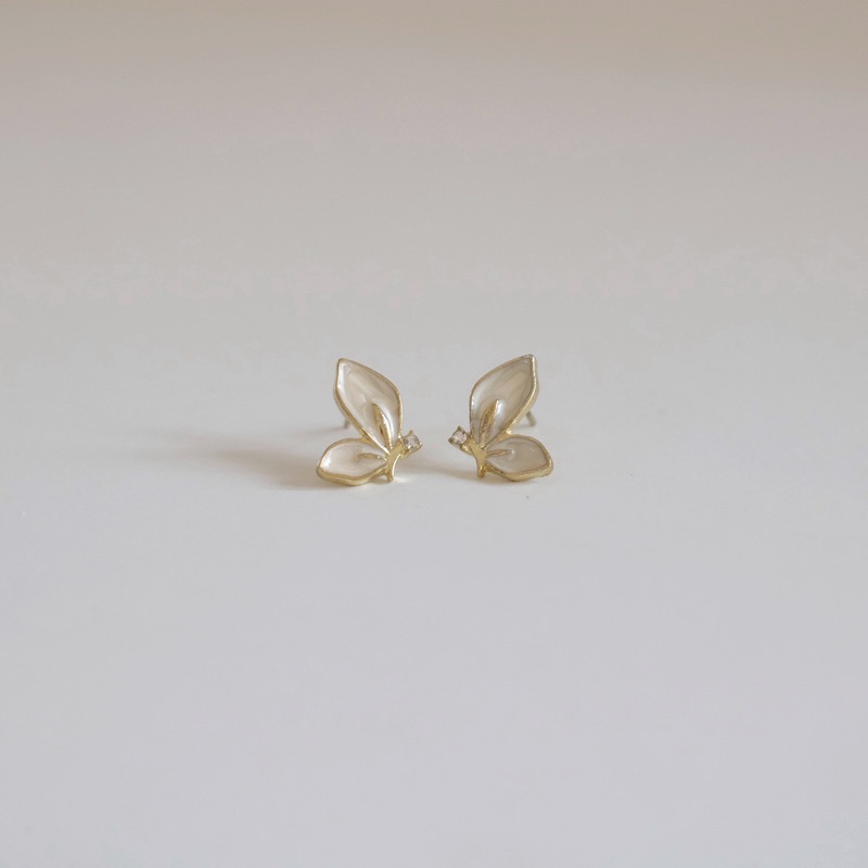 Ark.co - FARFALLA white butterfly ring &amp; earrings cincin anting kupu putih