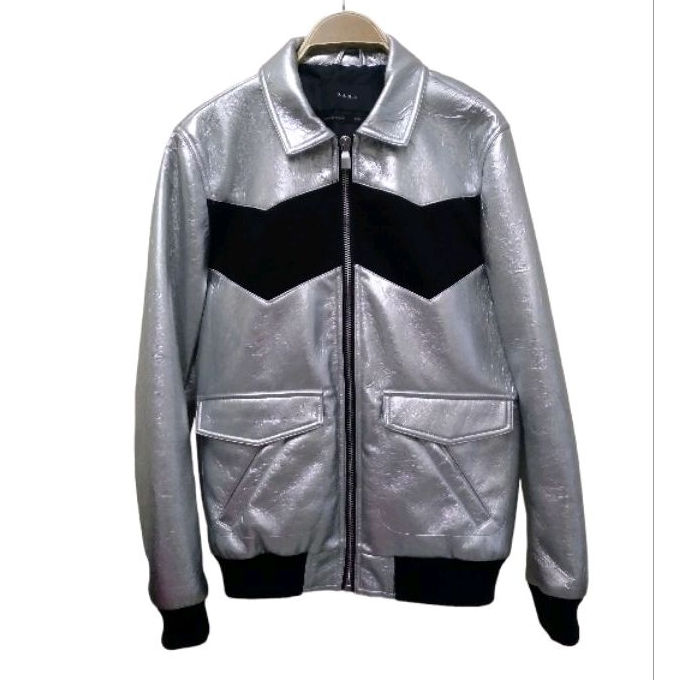 Jaket Zara,Zara new man block metallic silver faux leather jacket