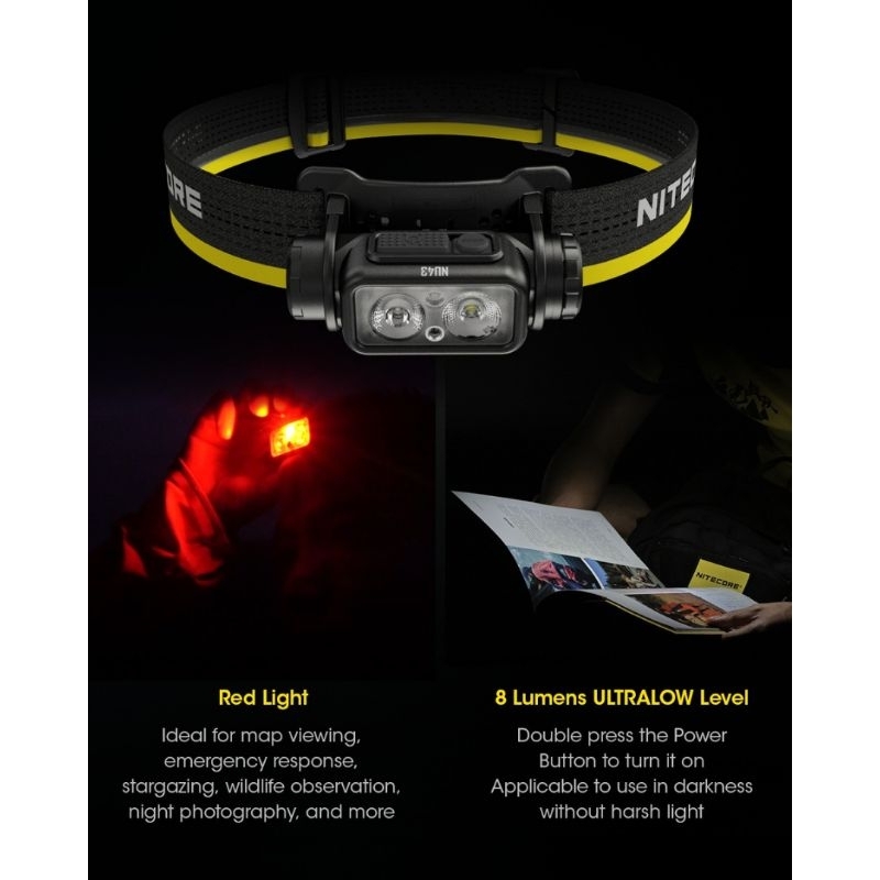 NITECORE Headlamp LED Senter Kepala Lightweight IP68 1400lm 3400mAh - NU43