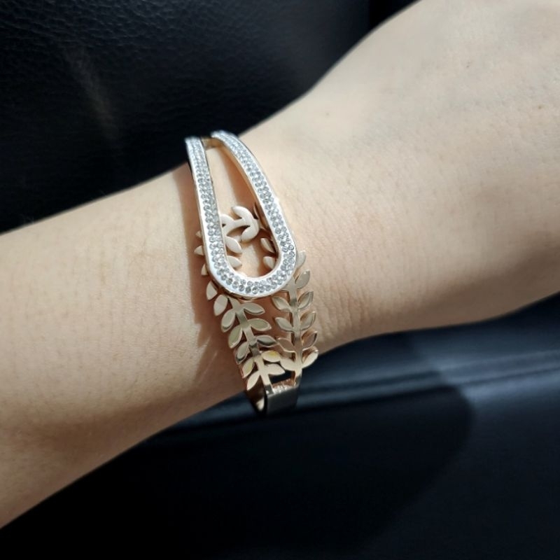 Gelang Titanium Asli Motif CH Premium Quality Anti karat anti alergi Stainless steel branded band Silver G004