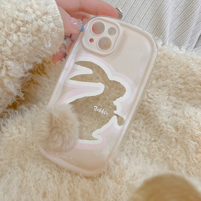 Pink bunny Pom Softcase Casing Case HP Lucu iphone XS XS Max XR 11 Pro Max 12 Pro Max 13 Pro Max 14 Pro Max