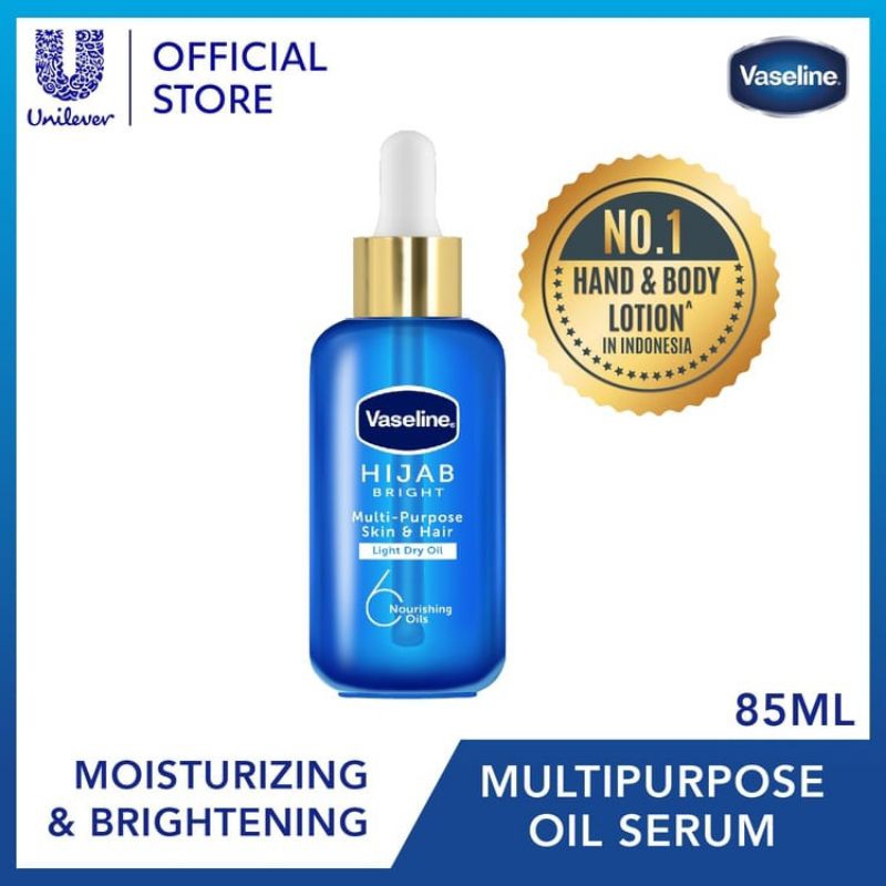 Vaseline Hijab Bright Multi-Purpose Skin &amp; Hair Light Dry 6 Nourishing Oils 85ml