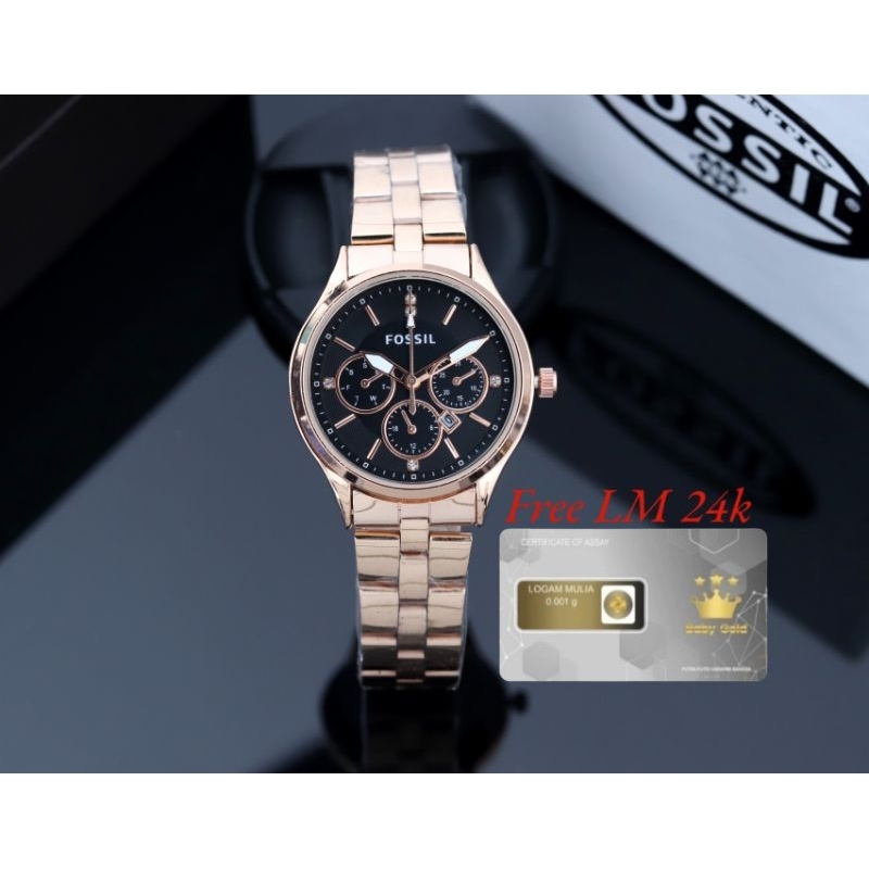 Jam Tangan Wanita Fs1607 Tanggal Aktif Strap Rantai Free LM 24K