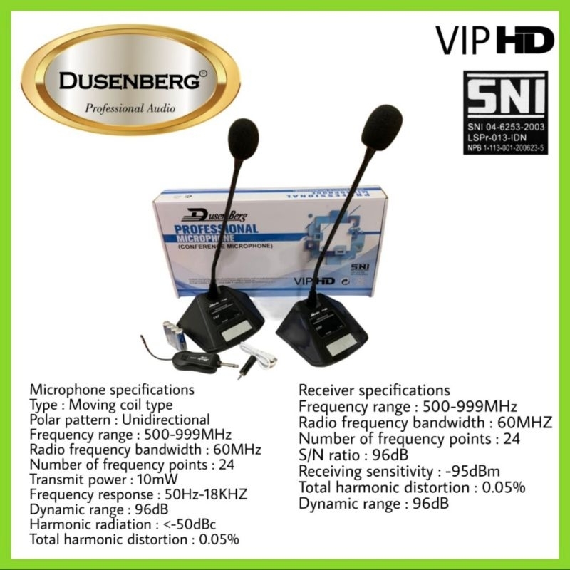 Microphone Meja Wireless DUSENBERG VIP HD 2 Mic Meja 2 Channel Garansi