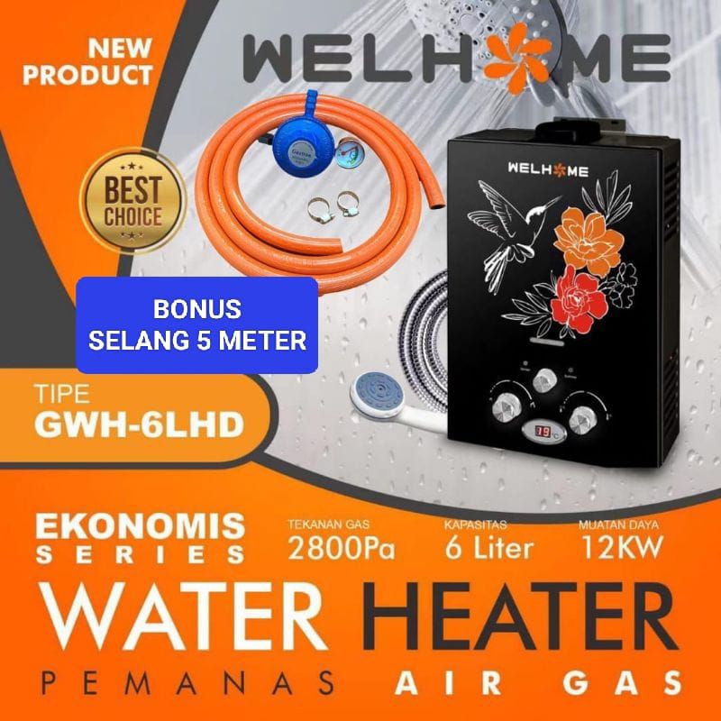 Niko , NK-6LN Putih / NK-6LDN Hitam . Water Heater , Water Hiter , Water Heter ,  Pemanas Air ,  Niko Gas