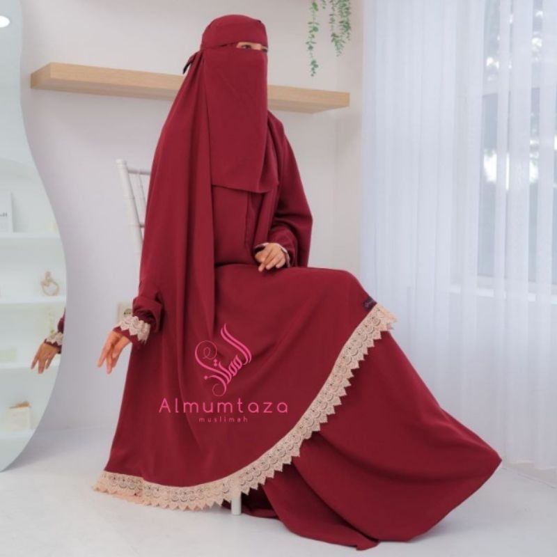 (khimar + rok) lu'lu set woolpeach luxury - Almumtaza Muslimah