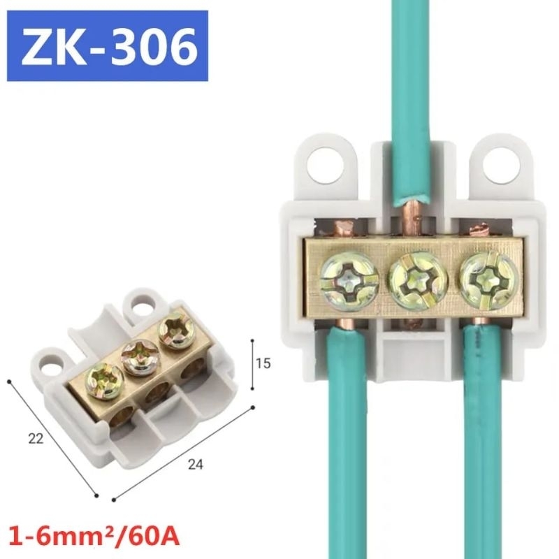 Terminal Block Blok Konektor HIGH POWER CONNECTOR Splitter Paralel Kabel ZK-306 1 in 2 out Sambungan Kabel