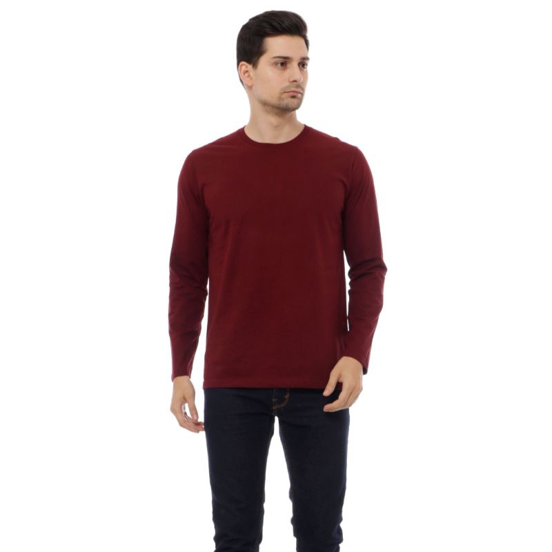 KAOS POLOS LENGAN PANJANG LONG SLEEVE T-SHIRT MAROON MERAH HATI PRIA COWOK PREMIUM DISTRO JUMBO PESA