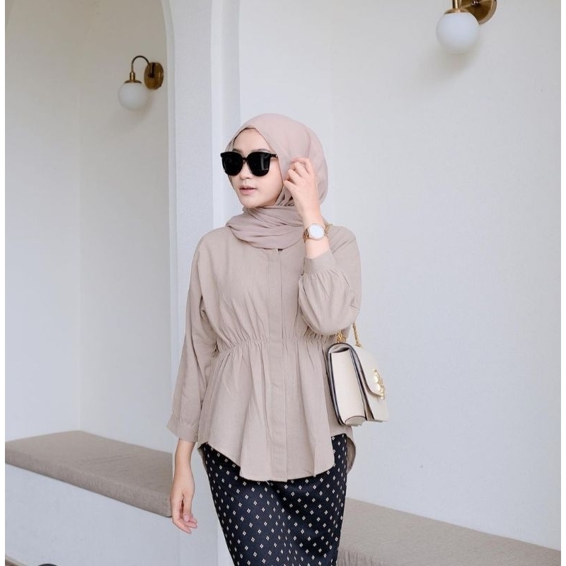 Alya Shirt - Blouse Linen Kerut Depan