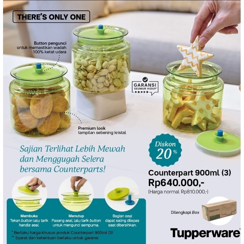 TUPPERWARE STOPLES COUNTERPART 900ML (1pc) STOPLES HIJAU STOPLES BIRU STOPLES MAGENTA