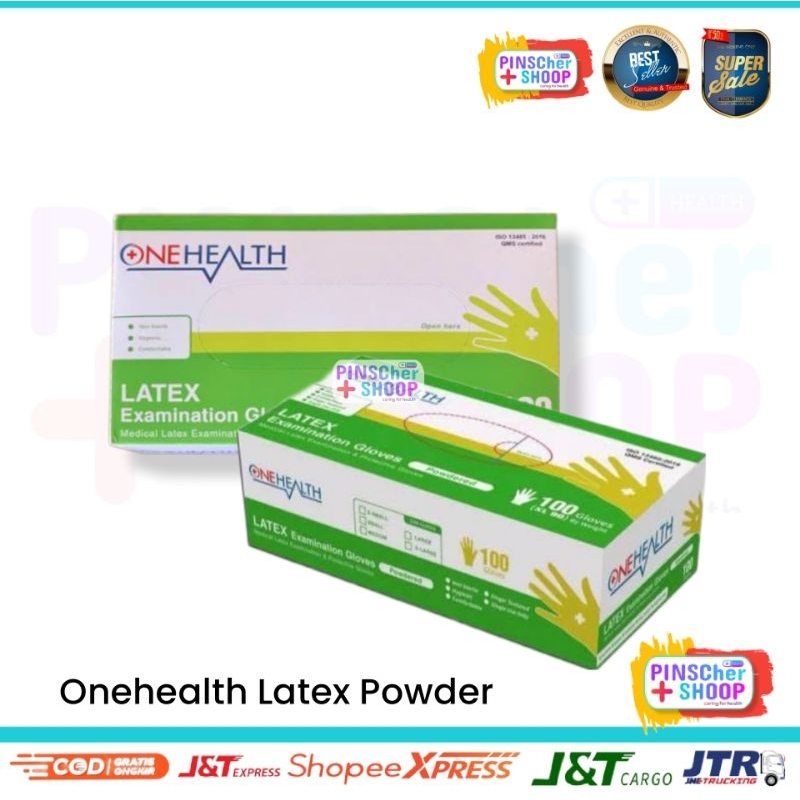 SARUNG TANGAN LATEX MEDIS ONEHEALTH HANDSCOON GLOVE KARET POWDER ISI 100 PCS / BOX