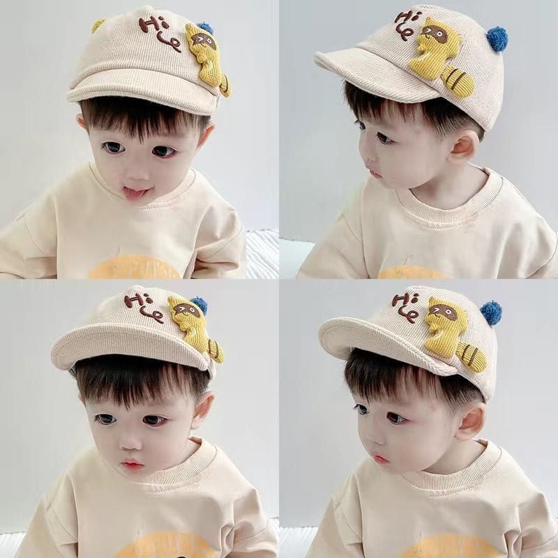 Topi baseball bayi Hi bordir Racoon boneka 3d pom import