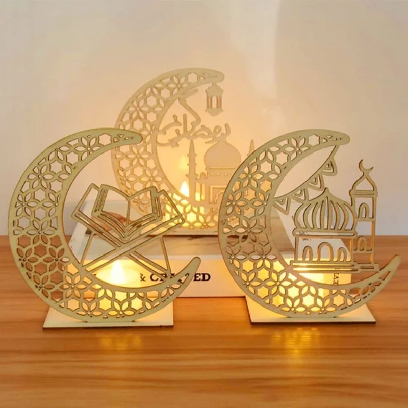 Lampu Dekorasi Bahan Kayu Lampu Hias Idul Fitri Lentera Ramadan Properti Foto Idul Fitri