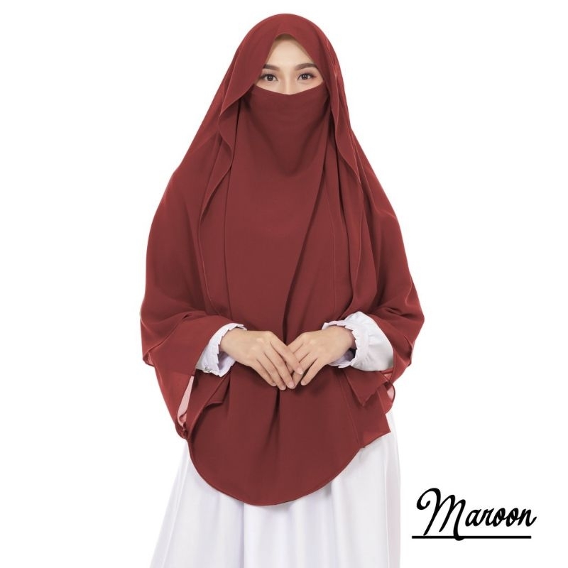 (Maroon) Jilbab Aisyah zivana khimar Sifon Ceruti Cadar instan Syari Jumbo wanita Muslimah