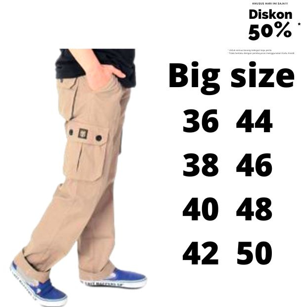 Celana Cargo Pria Panjang Ukuran Jumbo 36 37 38 39 40 41 42 43 44 45 46 47 48 49 50 Big Size Celana 
