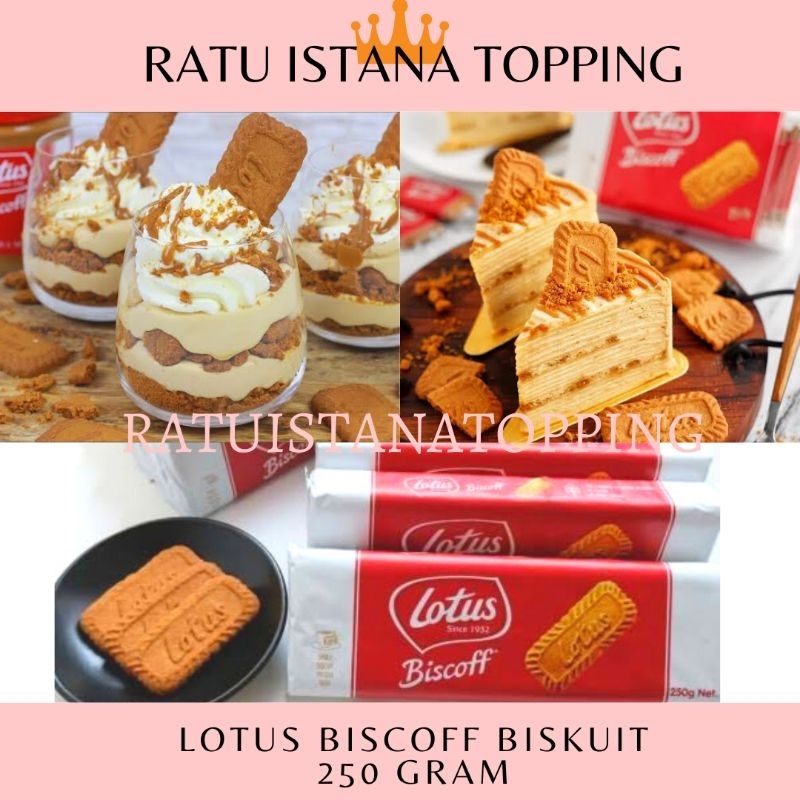 

LOTUS BISCOFF BISKUIT 250 GRAM ISI 32 KEPING CARAMEL BISCUIT TOPPING DESSERT BOX