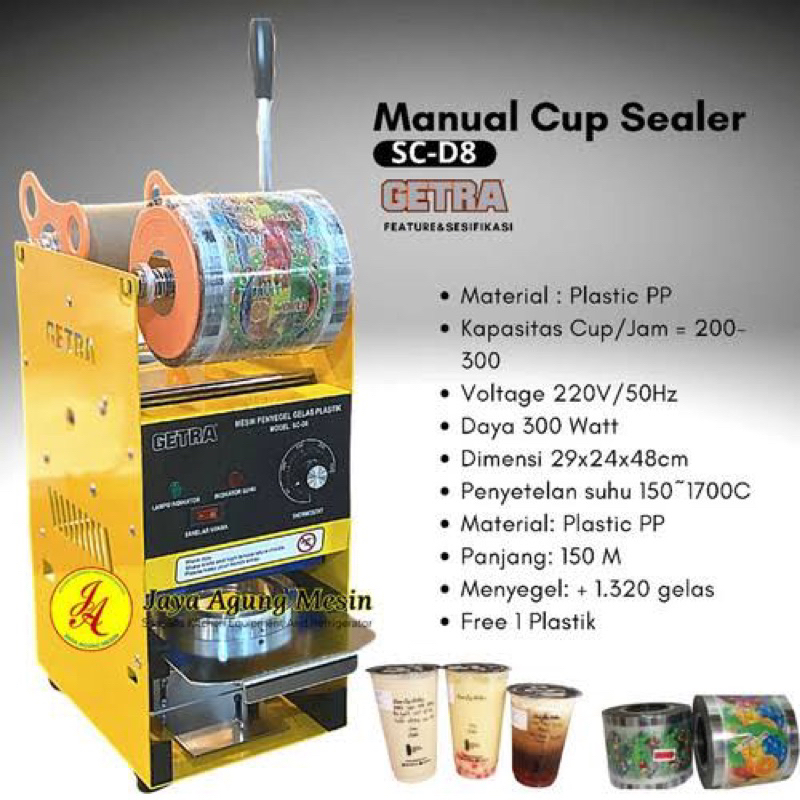 CUP SEALER GETRA MANUAL TYPE SC-D8 GARANSI RESMI ASLI / ALAT PRESS PLASTIK GETRA