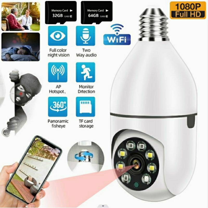 Bohlam CCTV IP Camera Wifi Jarak Jauh Model Lampu V380 Pro