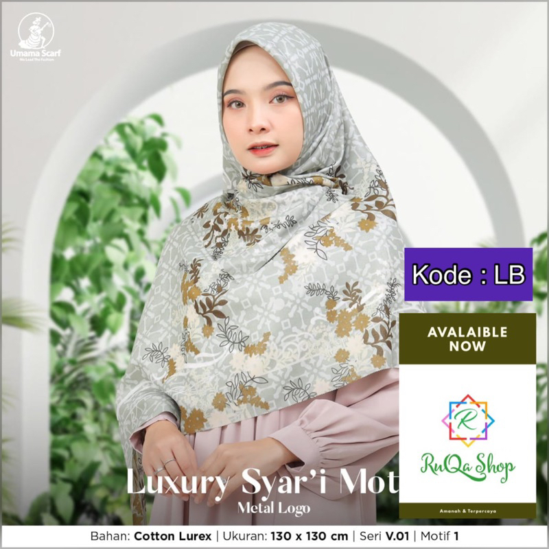Hijab Segi Empat Syari - Luxury Syari Motif - Bahan Cotton Lurex - Bahan Glowing Shining - Umama Sca