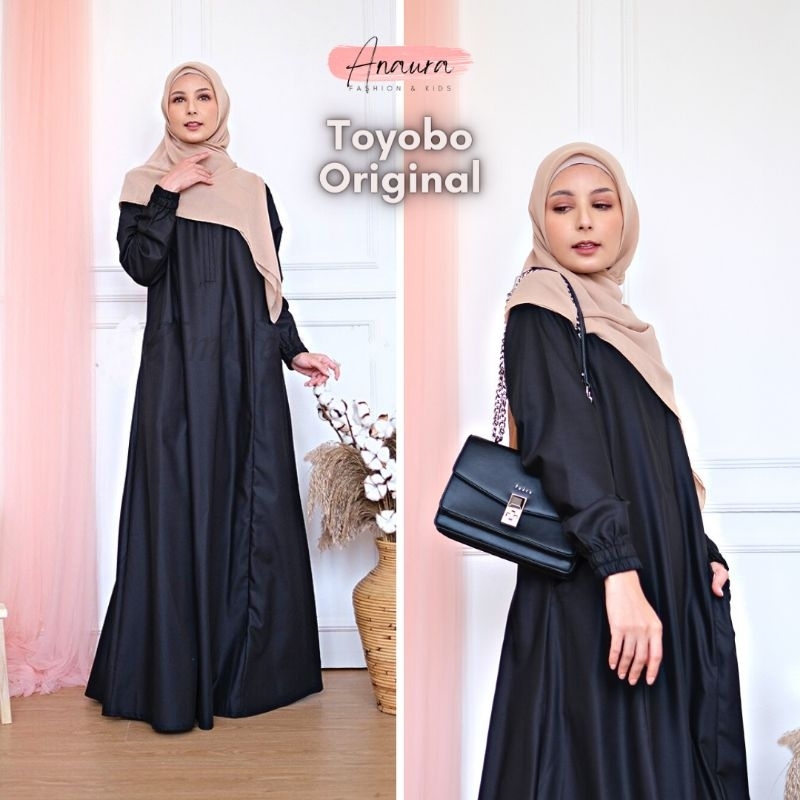Gamis Hitam Elegan dan Mewah Katun Toyobo Fodu Premium - Hitam