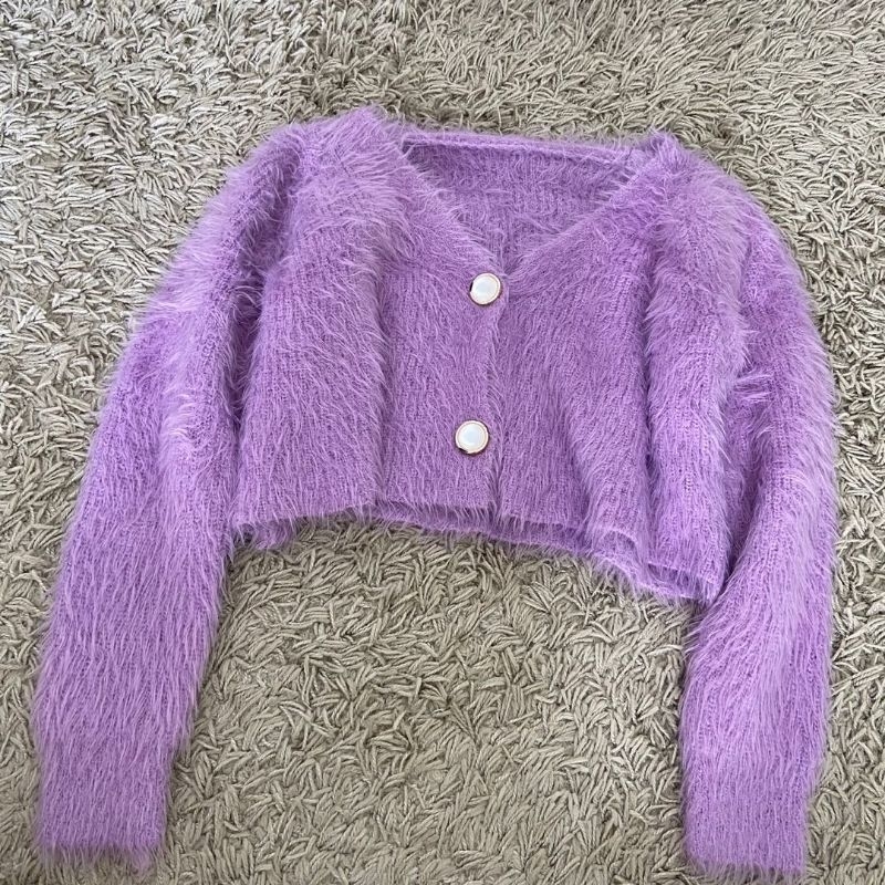 Cardigan fuzzy crop lilac
