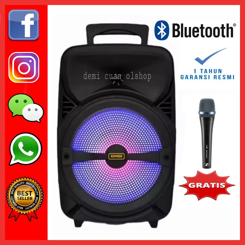 (COD) Speaker Bluetooth Karaoke Ukuran Besar Gratis Mic Full Bass/Spiker Aktif karoke Extra Bass Kim