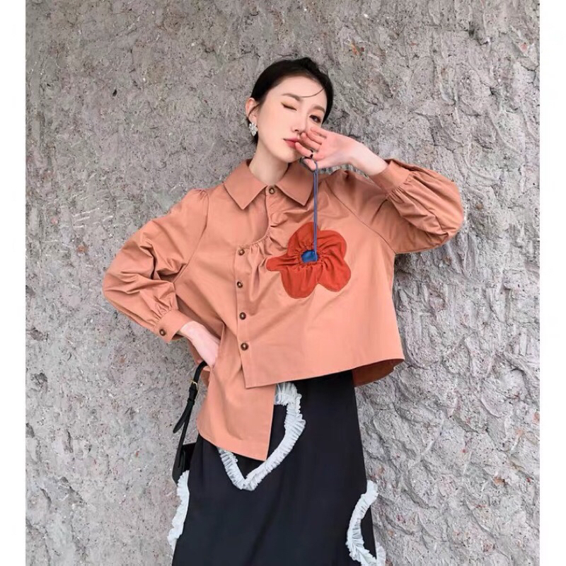 Blouse Asimetris Bangkok / Baju Atasan Kemeja Coklat Bunga Wanita Import premium