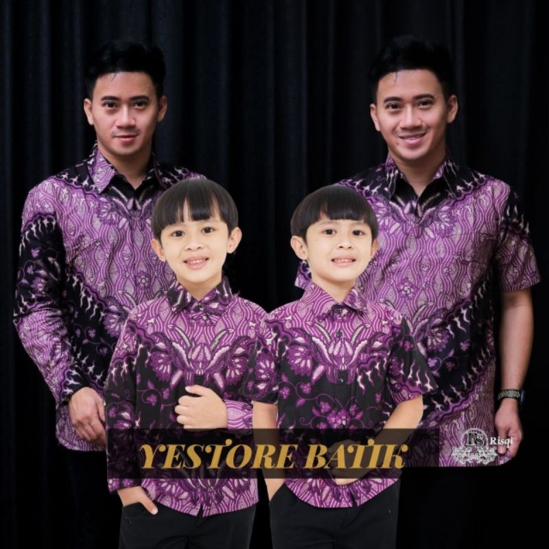 COD - Batik couple ayah anak laki-laki kekinian motif keris ungu - Bisa pisah.