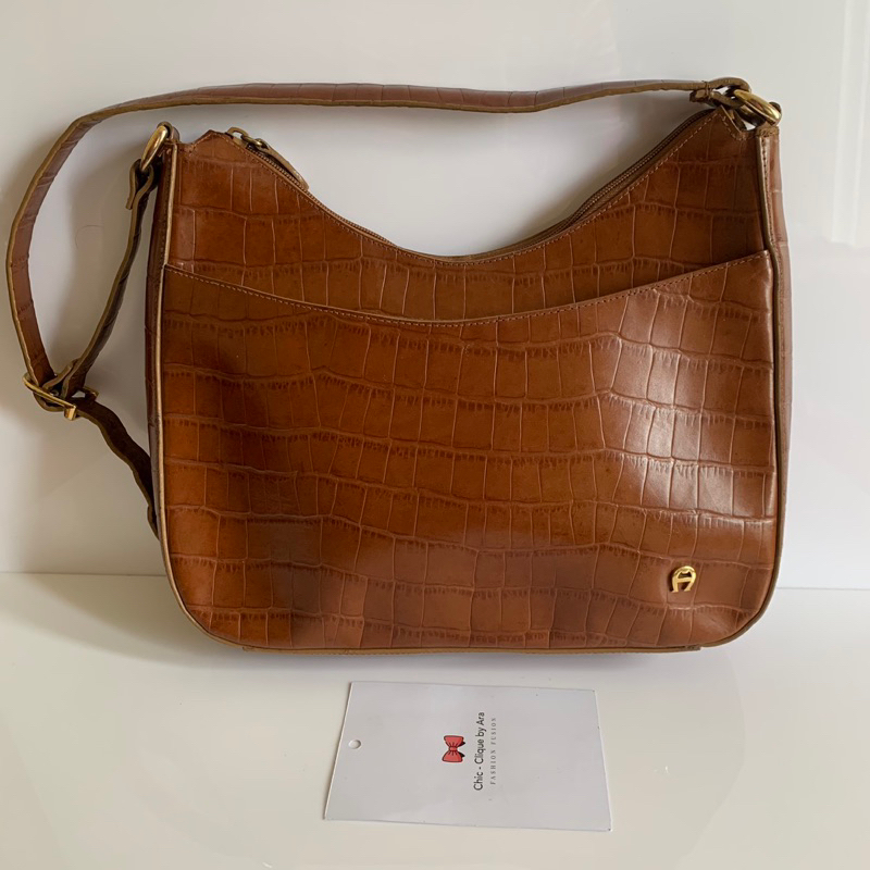 Etienne Aigner Croco Hobo Shoulder Bag