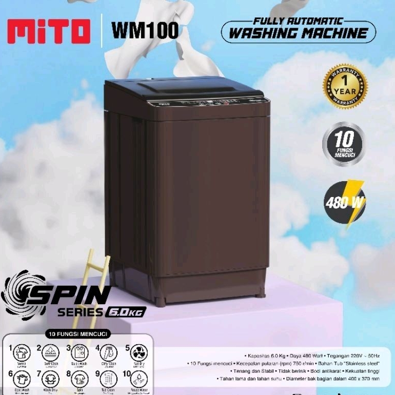 Mito Mesin Cuci WM 100 Spin Series 6 KG | Fully Automatic Washing Machine