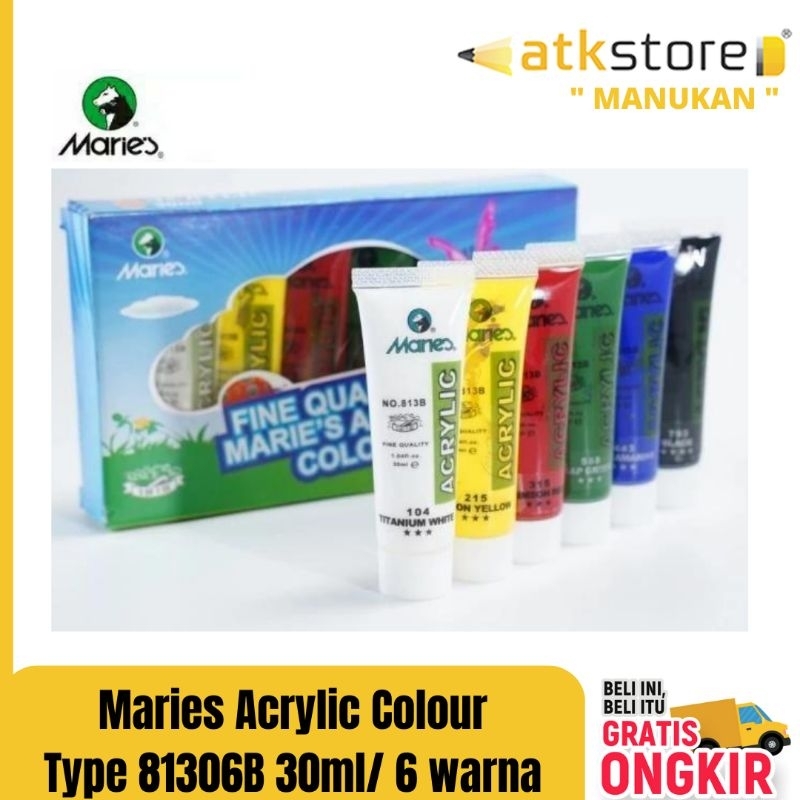 Maries Acrylic Colour Type 81306B 30ml 6 warna || cat akrilik 6 warna