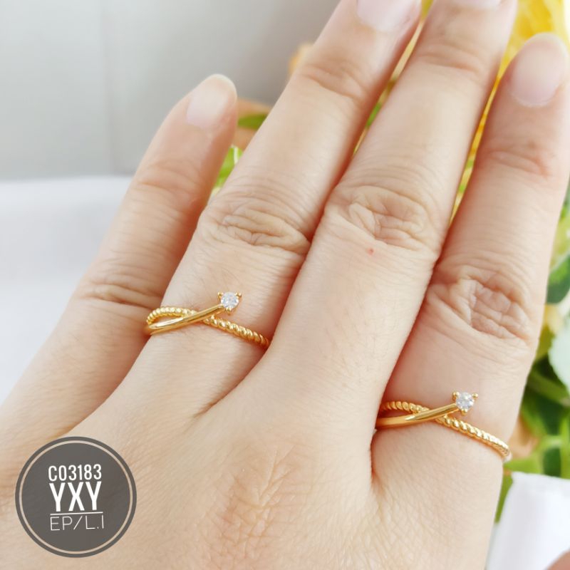 Cincin yaxiya lilit permata zircon gold C03183