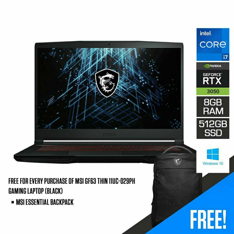 MSI GF63 Thin 11UC i7-11800H RTX3050 8GB 512GBSSD 15.6" FHD IPS-Level 144Hz