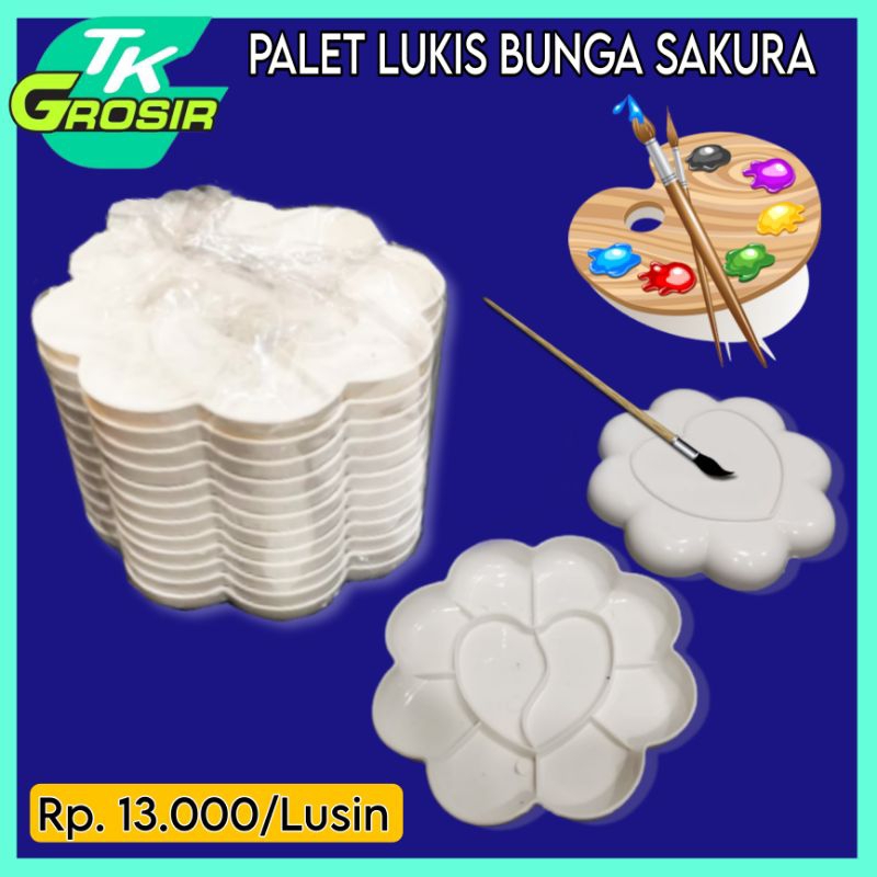 

12 Pcs Piring Cat Air Bunga Sakura Warna Putih/Palet lukis murah/wadah tempat cat air