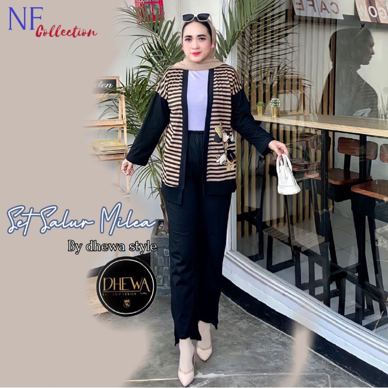 Set Outer Salur Milea By Dhewa Style Setelan Motif Salur Dhewa Style