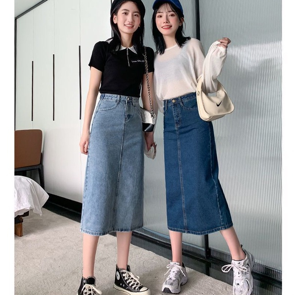 Rok jeans panjang import/Hyuna Denim Skirt/Rok jeans wanita/Rok Jeans Korea/Rok wanita/rok jins panj