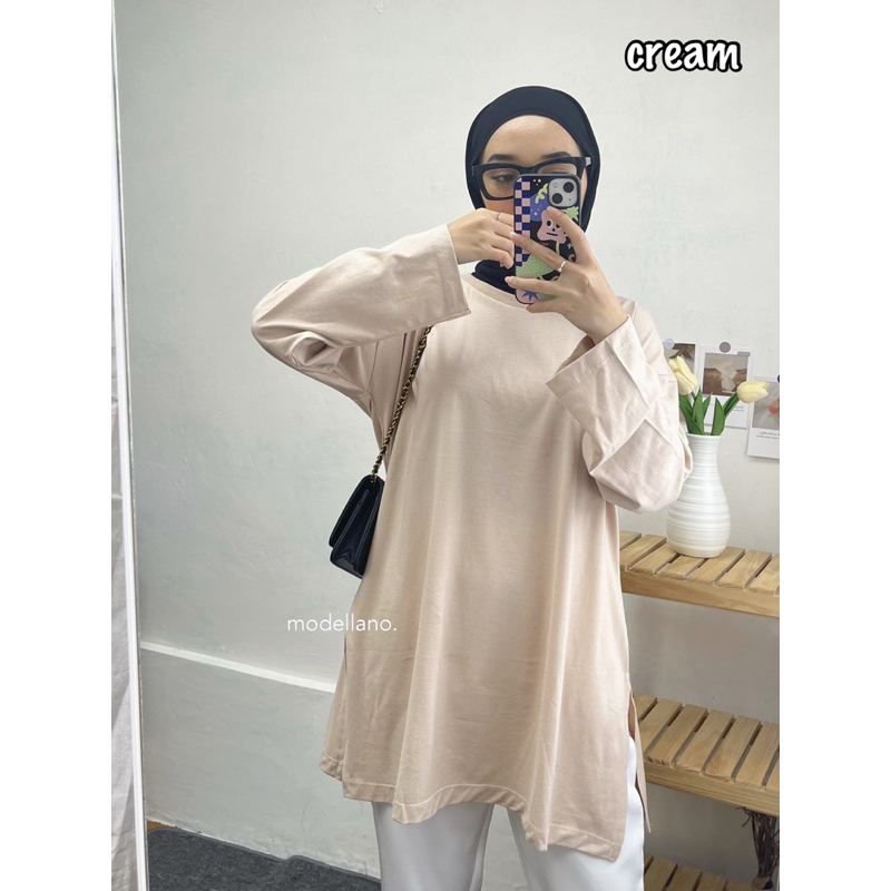 KAOS POLOS OVERSIZED LORA TOP LONG SLEEVE LENGAN PANJANG COTTON COMBED BIGSIZE JUMBO MUSLIMAH