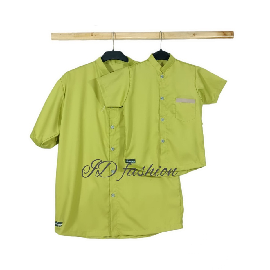Baju Couple Keluarga Lebaran Koko Couple Ayah Dan Anak Lengan Pendek Polos Lime