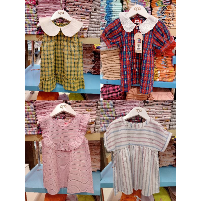 QNA Dress Anak Perempuan Tunik Original Matahari Motif Kotak-kotak Super Nyaman Cute Terbaru (1-4)