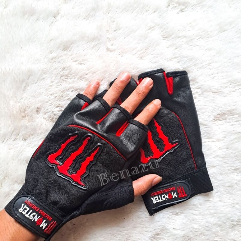 Sarung Tangan Motor Racing Pria Kombinasi Kulit Sintetis Sarung Tangan Half Finger Cowok Terbaru