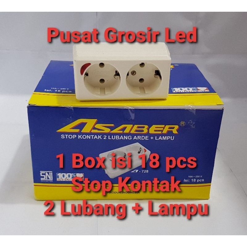 Paket Hemat 18 Pcs (1 Box) Stop Kontak 2 Lubang Asaber SNI + Lampu Indikator