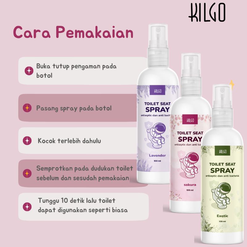 kilgo toilet seat spray - pembersih dudukan toilet - toilet seat sanitizer -  toilet seat desinfectant - anti bakteri toilet - sanitizer toilet - pembersih toilet duduk