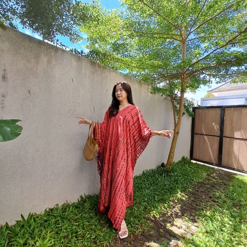 Kaftan Dress / Dress Kaftan Rayon Merah Tie Dye