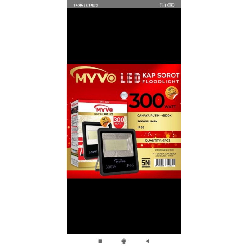 MYVO KAP SOROT LED MURAH 300 WATT / MYVO LAMPU TEMBAK LED MURAH 300 WATT / ORI 100%