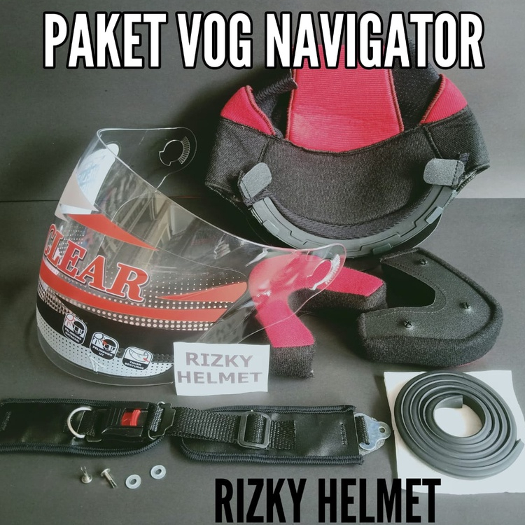 PAKET VOG NAVIGATOR, busa Helm VOG NAVIGATOR + Kaca Helm + Lis Karet + Tali Helm + Paku belah