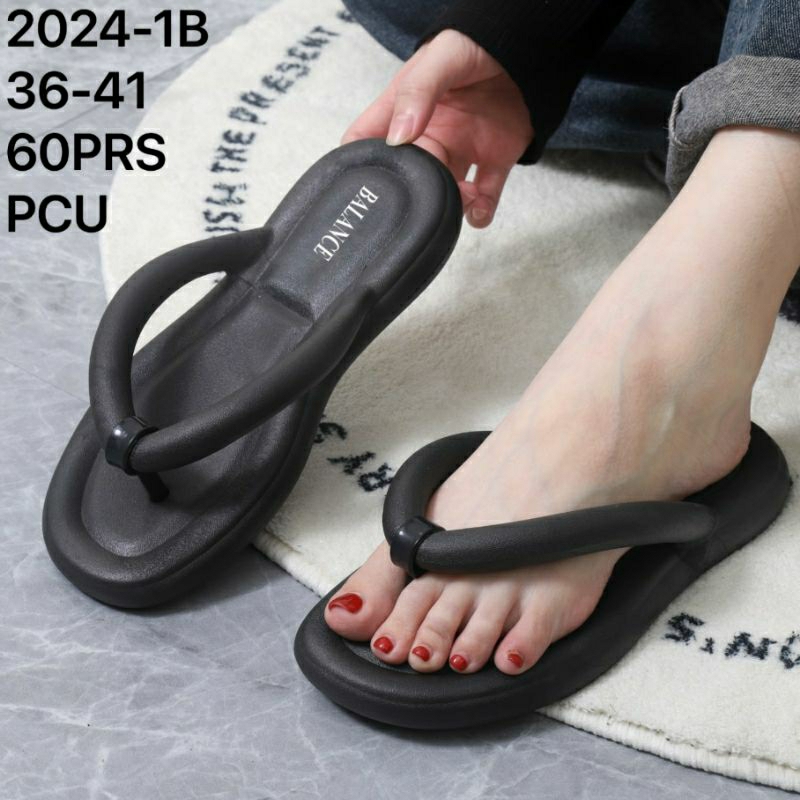 2024-1B Original Sandal Balance Jepit Bulat Karet Jelly Hitam Wanita Flatform Import 2024 Sendal Japit Dona Bangkok Bahan PVC Elastis Cewek Impor Viral Kekinian Bangkok Korean Style Perempuan