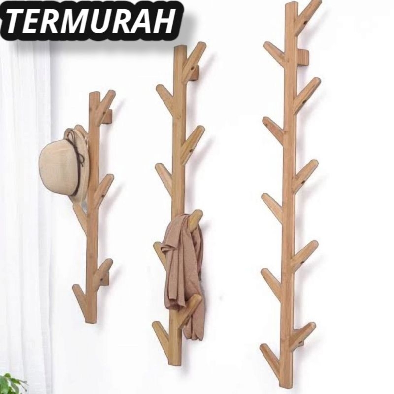 TERMURAH Rak Tas Gantungan Dinding Kayu Holder Topi Handuk Baju