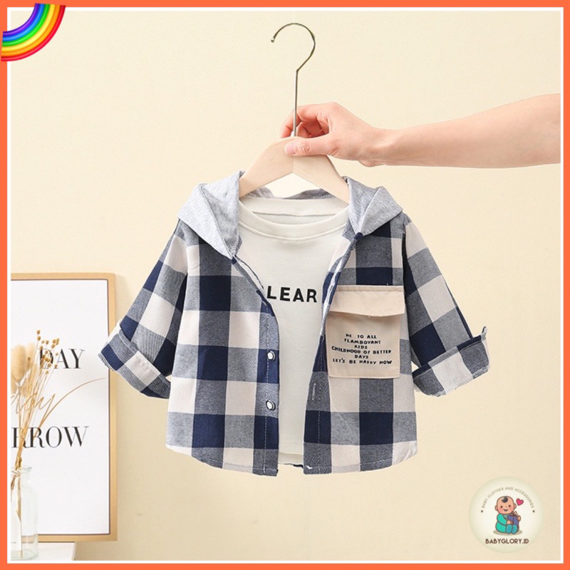 Kemeja Hoodie Anak Laki Laki Import Motif Kotak Fashion Korea Anak Cowok Import Atasan Lengan Panjang Grosir Kemeja Anak Cowok Laki Laki Import