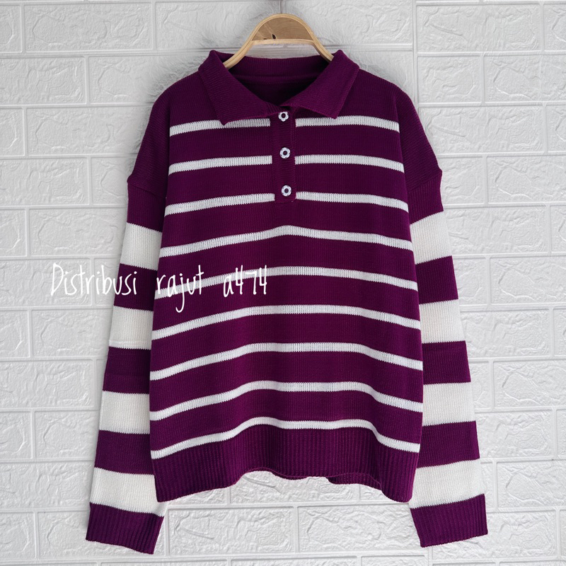POLO SWEATER STARLA BLASTER BLOUSE STRIPPE LENGAN PANJANG-Keykey magenta